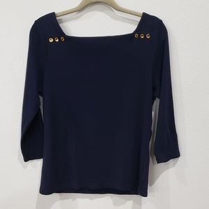 Lauren Ralph Lauren Square Neck Top w/ Front Gold Button Detail, Size Medium